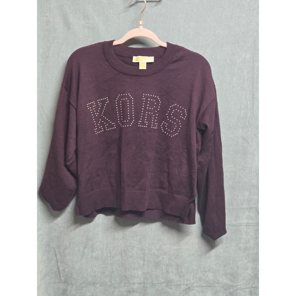 Michael Michael Kors Womens Studded Logo Pullover Sweater Purple Medium